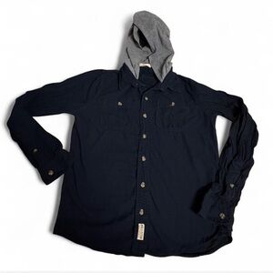 Hollister Navy Blue Long Sleeve Shirt with Gray Hood